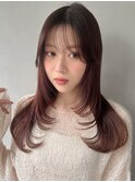 セミディ前髪斜めバングくびれヘア美髪ワンカール薄めバング