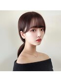 小顔ぱっつん前髪サイドバング可愛い顔周りカットポニーテール