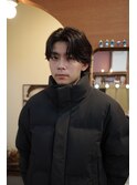 メンズセンターパートニュアンスパーマコンマバング韓国ヘア岡山