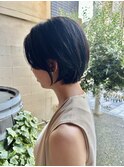 大人可愛い/ショートボブ/前髪なし/丸みボブ/暗髪