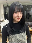 黒髪質改善ストレートブルーブラック小顔前髪オリーブグレー
