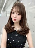 王道可愛いワンカール韓国ヘア/斜め前髪/鎖骨ミディアムレイヤー
