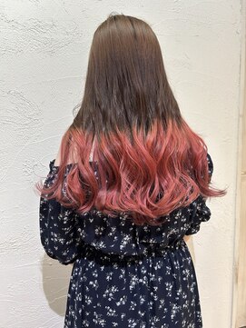 アジールヘア 池袋東口店(agir hair) グラデーションピンクダブルカラーブリーチダークブラウン池袋