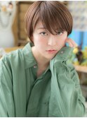★斜めバングハイライト小顔補正カット丸みショート20代30代★10
