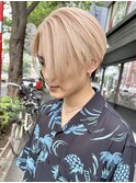 メンズホワイトピンク前下がりストレート