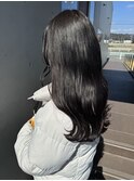 暗髪透け感グレーブラック ゆるふわウェーブロング大人可愛い