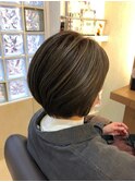 丸みショート/白髪ぼかしハイライト 30代40代50代