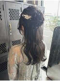 お呼ばれヘア　ダウンヘア　ハーフアップ　ミディアムロング