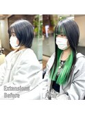 エクステインナーカラー/グリーン/前髪エクステ/心斎橋/南船場