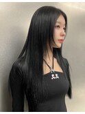 黒髪ストレート/韓国高めレイヤーカット/ブルーブラック　上野