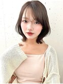 ショートレイヤー前髪くびれヘアミルクティーベージュイメチェン