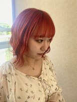 ジェリカヘアー サンフラワー通り(Jlica hair) 真っ赤なアリエルカラー×ミディアムウェーブヘア