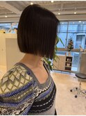 切りっぱなしぱっつんボブ　透明感カラー髪質改善ショートカット