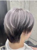 フェザーパーマ/グレーブルーカラー/刈り上げショートパンク