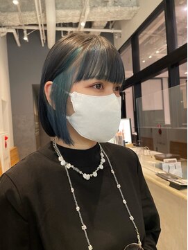 エルム 原宿 表参道(yelm) イヤリングカラー/アクアブルー/ミニボブ