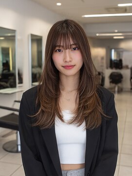 顔まわりカット/レイヤーカット/ブラウンベージュ