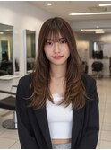 顔まわりカット/レイヤーカット/ブラウンベージュ