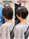 艶ダークブラウンの丸みショート