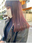 暗髪ピンクカラー / ぱつっとロング/カシスブラウン/ストレート