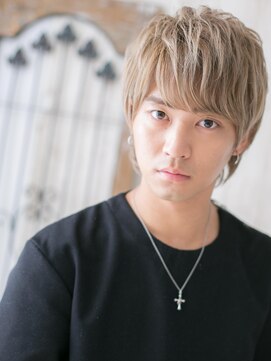 メンズヘア ビーセカンド 草加店(MENS HAIR B-2) モテ髪のブロンドカラーメッシュ束感くせ毛風ミニウルフW草加