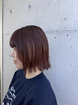 アチーブ ヘア デザイン(achieve hair design) 暖色系レッドブラウンカラー切りっぱなしぱつっとボブ20代30代