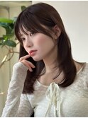 耳掛け可愛いミディアムレイヤー小顔フレンチバング美髪髪質改善