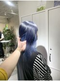 インナーカラー/ブルーカラー/ケアブリーチ/セミロング