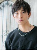 七三分け斜めバングスマート黒髪マッシュパーマU南越谷