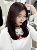 大人可愛い韓国センター分けスタイル/ピンクカラー