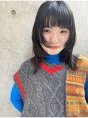 【あきら】アッシュブラック×顔まわりウルフヘア/大人レイヤー