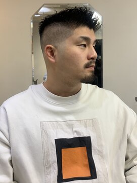 メリケンバーバーショップ フクオカ(MERICAN BARBERSHOP FUK) ハイライトマッシュパーマウルフアッシュブラック