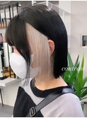 2141外国人風カラーこなれヘアフリンジバング黒髪バニラベージュ