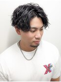 ハイライトウルフマッシュパーマアッシュブラック波巻き1
