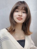 ユアーズヘア 神楽坂店(youres hair) サラ艶ミディアムレイヤーボブオリーブベージュピンク