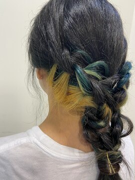 ピーナ 大和高田店 グリーン×イエロー　インナーカラー☆