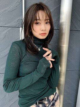 ミンクス 原宿店(MINX) レイヤーカット ウェットヘア オリーブベージュ 大人ヘア 原宿