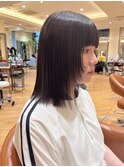 顔周りウルフボブ ラベンダーアッシュ 長めロブ ボブウルフ 銀座