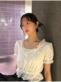 暗髪/ツヤ髪/韓国/レイヤーカット/前髪カット/トリートメント/栄