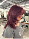 ワインレッド/チェリーレッド/レイヤーカット/ケアブリーチ/赤髪