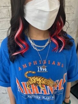 プライズ 池袋店(prize) ペールピンク×レッド インナーカラー学割U24エクステ池袋9120