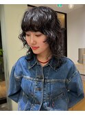 ミディアムウルフレイヤーパーマくるくるパーマ
