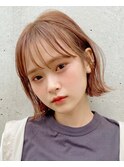 韓国風外はねハイトーンボブ/コーラルベージュ/20代30代40代