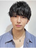 メンズ/アップバング/ツーブロックマッシュ/束感ショート/波巻き