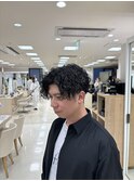 波巻きパーマ/センターパート/波巻きセンターパート