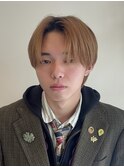 韓国風センターパートシースルーバングメンズ透明感カラー