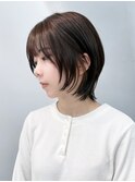 ショート顔周りレイヤーくびれヘアオリーブベージュ_ba555681