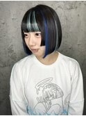 10代20代大人可愛シールエクステ姫バングボブ韓国ヘアブルー