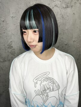 ルーツアイリー 心斎橋(ROOTS IRIE) 10代20代大人可愛シールエクステ姫バングボブ韓国ヘアブルー