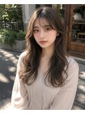 ロング×オリーブグレージュ×ゆるふわウェーブ