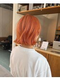 オレンジベージュ×ミニボブ_#ブリーチ#ケアブリーチ#ハイトーン